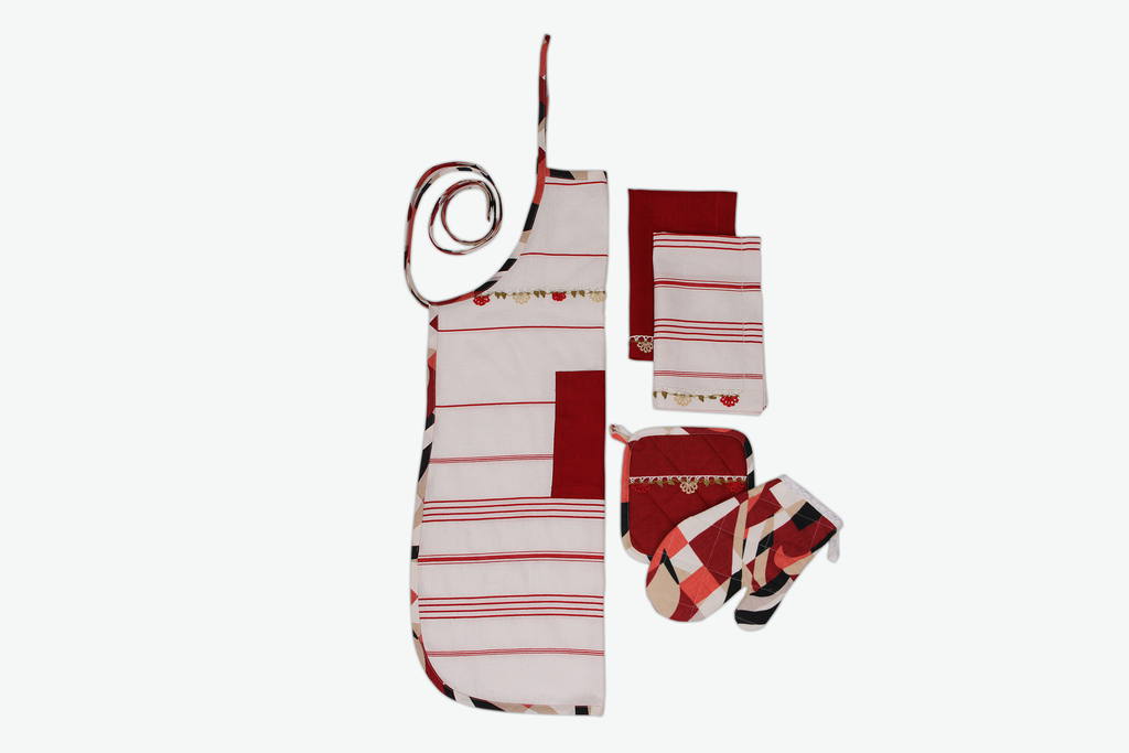 Striped Red Kitchen Linen Set